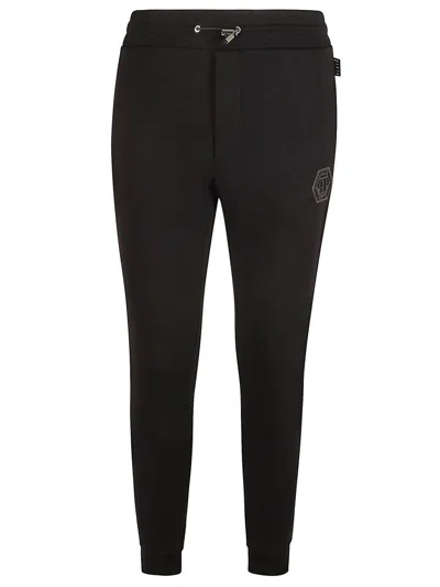 PHILIPP PLEIN PHILIPP PLEIN FITTED BLACK TROUSERS WITH ELASTIC WAISTBAND
