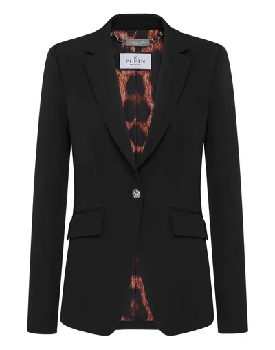 Philipp Plein Fitted Cady Blazer Ls Crystal Skull In Black