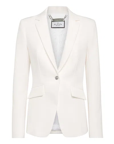 Philipp Plein Fitted Cady Blazer Ls Crystal Skull In Gray