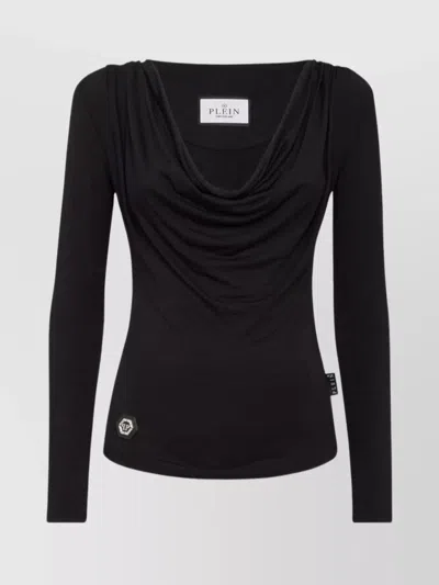 Philipp Plein Fitted Cowl Neck Long Sleeve Sweater In Black