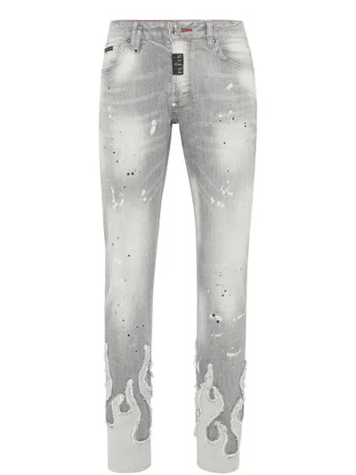 PHILIPP PLEIN FLAME-APPLIQUÉ STRAIGHT-LEG JEANS