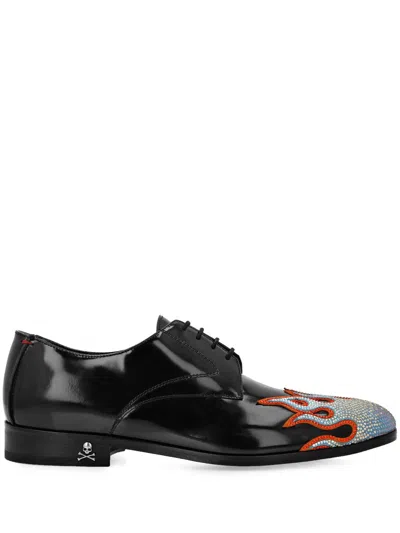Philipp Plein Flame-embellished Lace-up Shoes In Schwarz