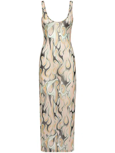 Philipp Plein Flame Midi Dress In Neutrals