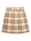 Philipp Plein Checked Pleated Mini Skirt Flame In Brown