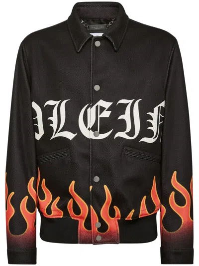 Philipp Plein Flame-print Bomber Jacket In Black