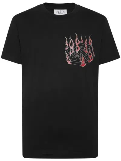 Philipp Plein Flame-print Cotton T-shirt In Black