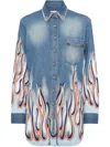 Philipp Plein Flame Racing Denim Shirt In Blue