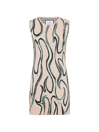 Philipp Plein Flame-pattern Dress In Pink
