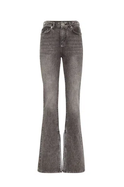Philipp Plein Flared High-waisted Jeans With Split Hem Design In Brown
