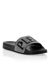 Philipp Plein Ladies Black Crystal Plein Flat Sandals In Black