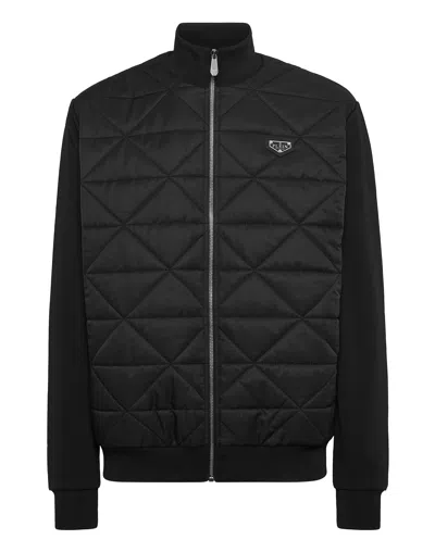 Philipp Plein Fleece And Nylon Padded Jacket In Black