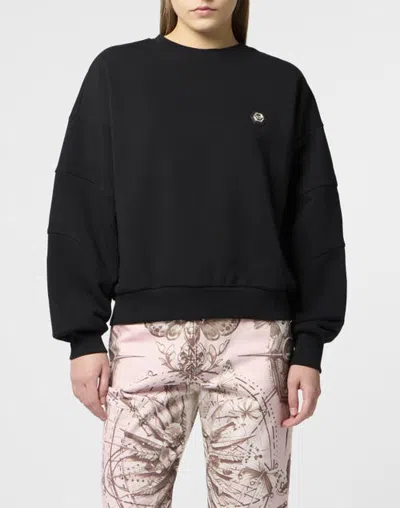 Philipp Plein Fleece Round Neck Sweatshirt Logo Fatale Women In Black