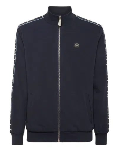 Philipp Plein Fleece Tracksuit Jacket Plein Tape In Blue