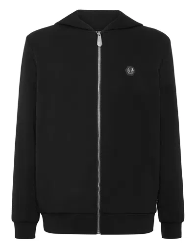 Philipp Plein Fleece Zip Hoodie Skull America In Black