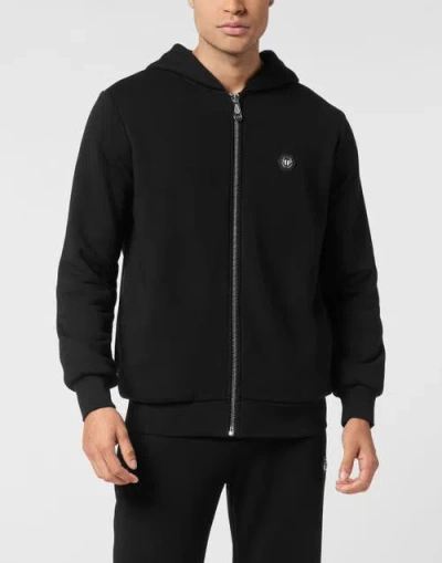 Philipp Plein Fleece Zip Hoodie Skull America Men In Black