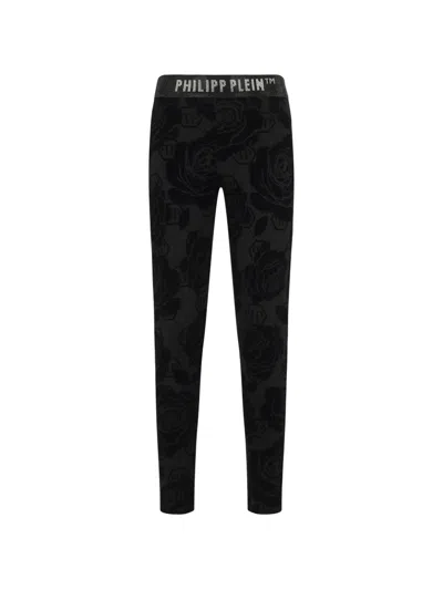 Philipp Plein Flock Flower Monogram Leggings In Black