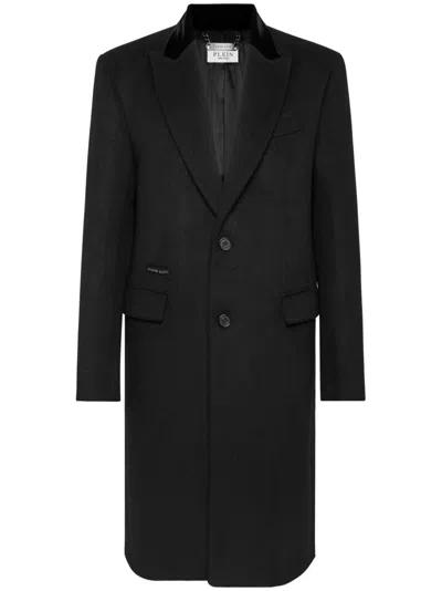 Philipp Plein Single-breasted Wool-cashmere Coat In Grey/black