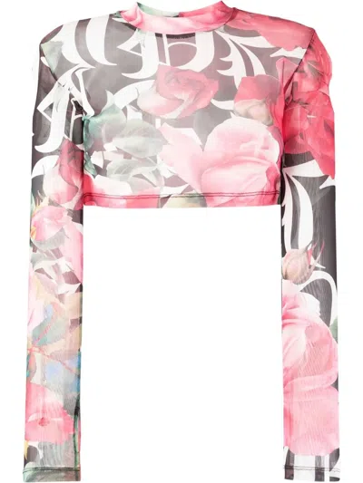 Philipp Plein Floral Cropped Top In Pink
