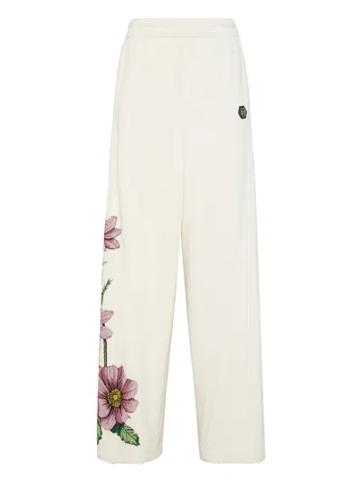 Philipp Plein Floral Embroidered Trousers In Neutral