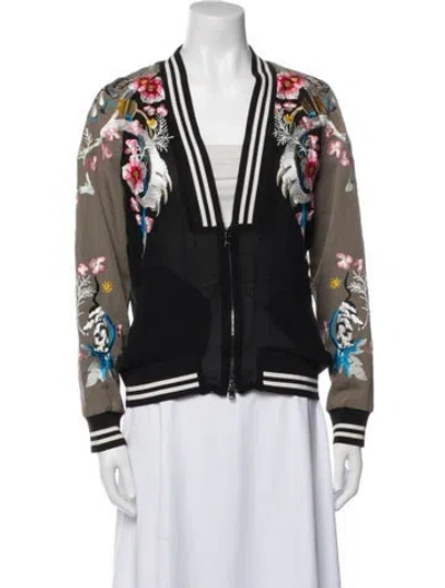 Pre-owned Philipp Plein Floral Print Bomber Jacket In Black