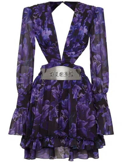 Philipp Plein Floral-print Chiffon Mini Dress In Black
