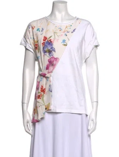 Pre-owned Philipp Plein Floral Print Crew Neck T-shirt In White