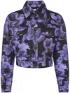 Philipp Plein Floral-print Cropped Denim Jacket In Black
