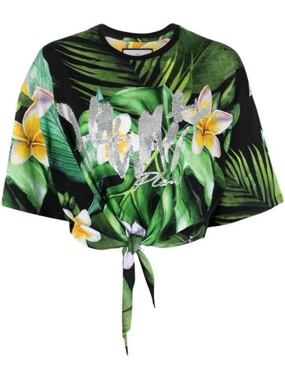 Philipp Plein Hawaiian Print Cropped T-shirt In Green