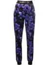 Philipp Plein Floral-print Logo-appliqué Track Pants In Black