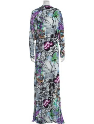 Pre-owned Philipp Plein Floral Print Long Dress In Blue