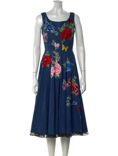 Pre-owned Philipp Plein Floral Print Midi Length Dress W/ Tags In Blue