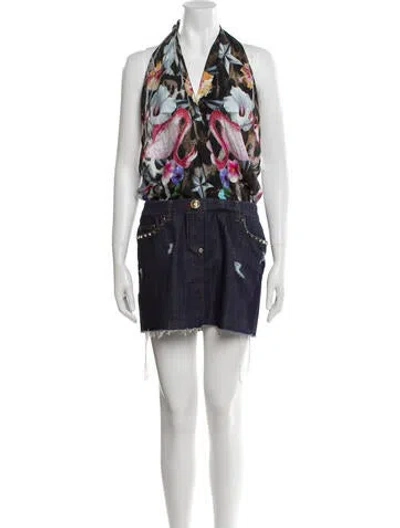 Pre-owned Philipp Plein Floral Print Mini Dress In Blue