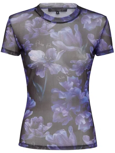 Philipp Plein Floral-print Round-neck T-shirt In Black