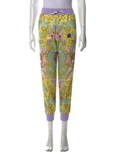 Pre-owned Philipp Plein Floral Print Straight Leg Pants In Green