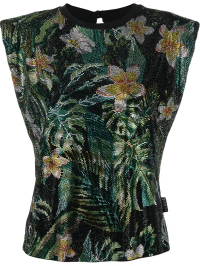 Philipp Plein Floral-print Tank Top In Green