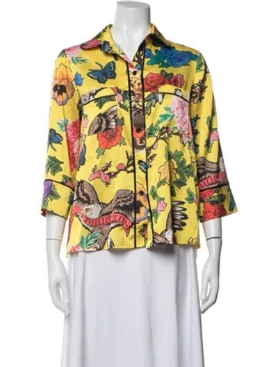 Pre-owned Philipp Plein Floral Print Three-quarter Sleeve Top In Yellow