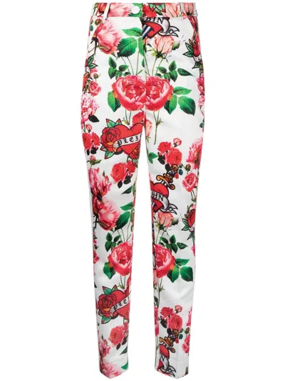 Philipp Plein Floral-print Trousers In White