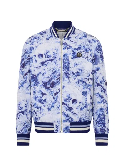 Philipp Plein Floral Skull Bomber Jacket In Multi