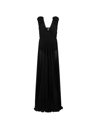 Philipp Plein Floral-detail Pleated Maxi Dress In Black