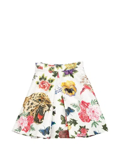 Philipp Plein Floral-print Leopard-print Skirt In Multi