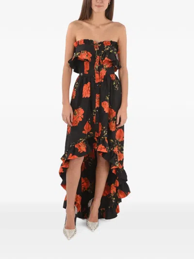 Philipp Plein Floral-print Ruffled Maxi Dress In Black