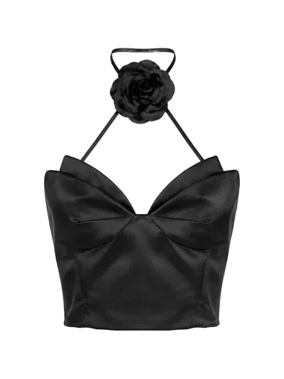 Philipp Plein Flower-detail Halterneck Top In Black