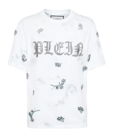 Philipp Plein Tie-dye T-shirt Man Fit Round Neck Ss Flowers In Multicolor