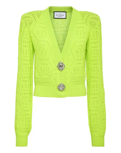 Philipp Plein Fluo Knit Cardigan Monogram In Green
