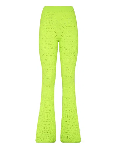 Philipp Plein Fluo Knit Trousers Monogram In Green