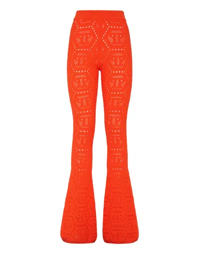 Philipp Plein Fluo Knit Trousers Monogram In Orange