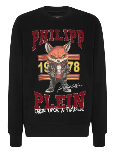 Philipp Plein Fox-print Crew Neck Sweatshirt In Black