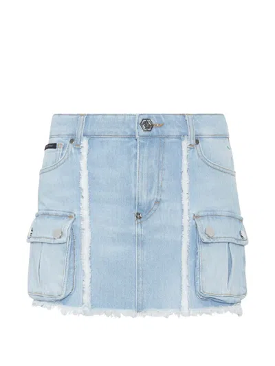 Philipp Plein Frayed Cargo Mini Skirt In Blue