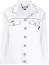 Philipp Plein Denim Jacket Crystal Fringe In White