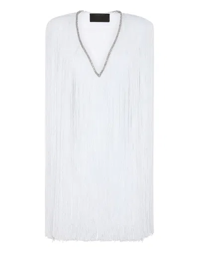 Philipp Plein Fringed V-neck Mini Dress In White